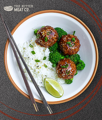 Sales presentation for The Better Meat Co., highlighting Rhiza mycoprotein technology, nutritional benefits, and sustainability in food innovation.