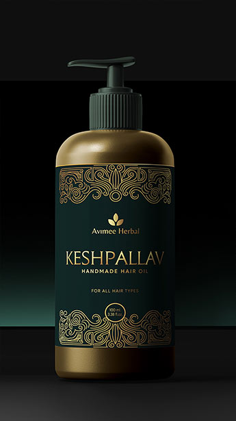 Avimee Herbal | Keshpallav – Label design featuring elegant branding, natural aesthetics, and a refined layout that highlights herbal wellness.