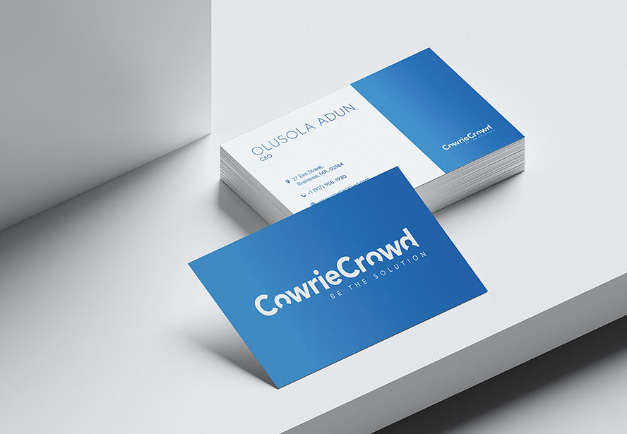 Cowriecrowd Business Card – Refined and balanced aesthetic set against a light background, enhancing clarity and visual appeal.