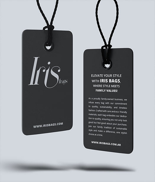 IRIS Bags – Label design featuring a sleek, modern aesthetic with refined typography and a visually distinct brand identity.