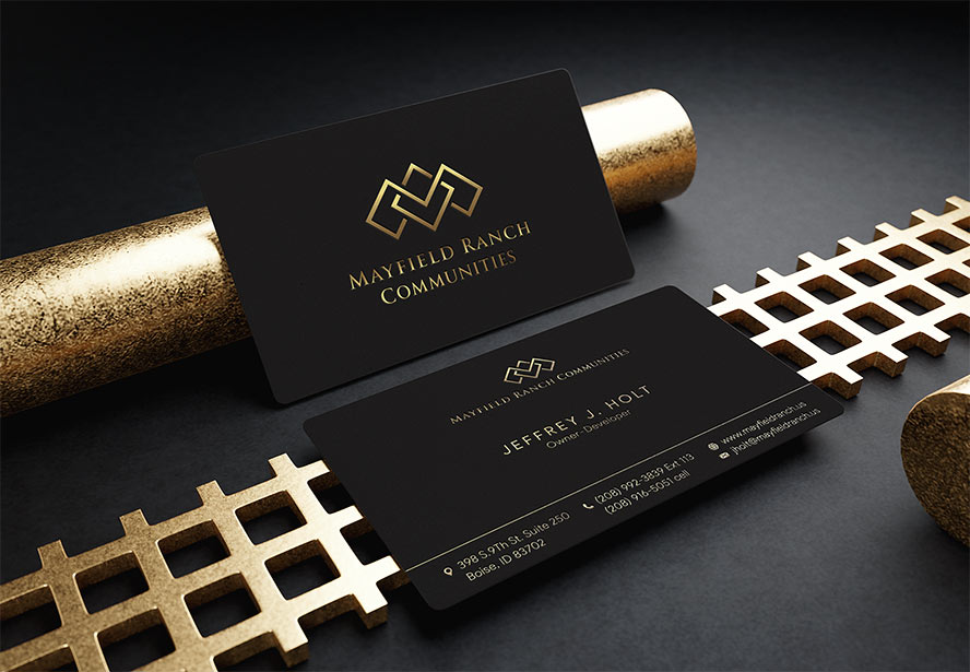 Mayfield Ranch Communities – Business card design reflecting a timeless, welcoming brand identity with elegant typography and a professionally crafted layout.