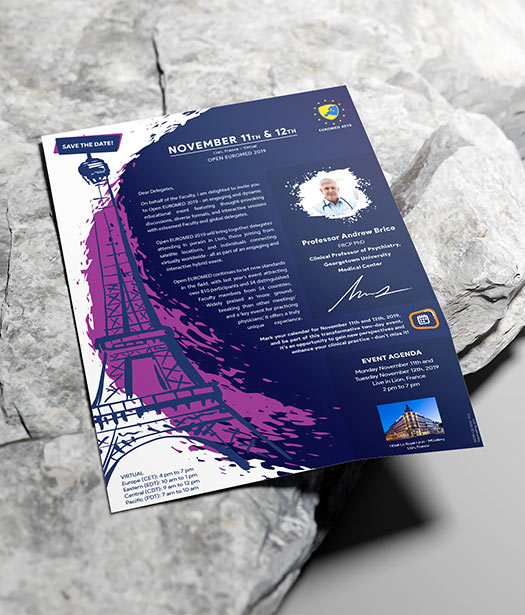 Open EuroMed 2019 – Flyer design capturing the essence of international collaboration, economic discussions, and regional connectivity through striking visuals.