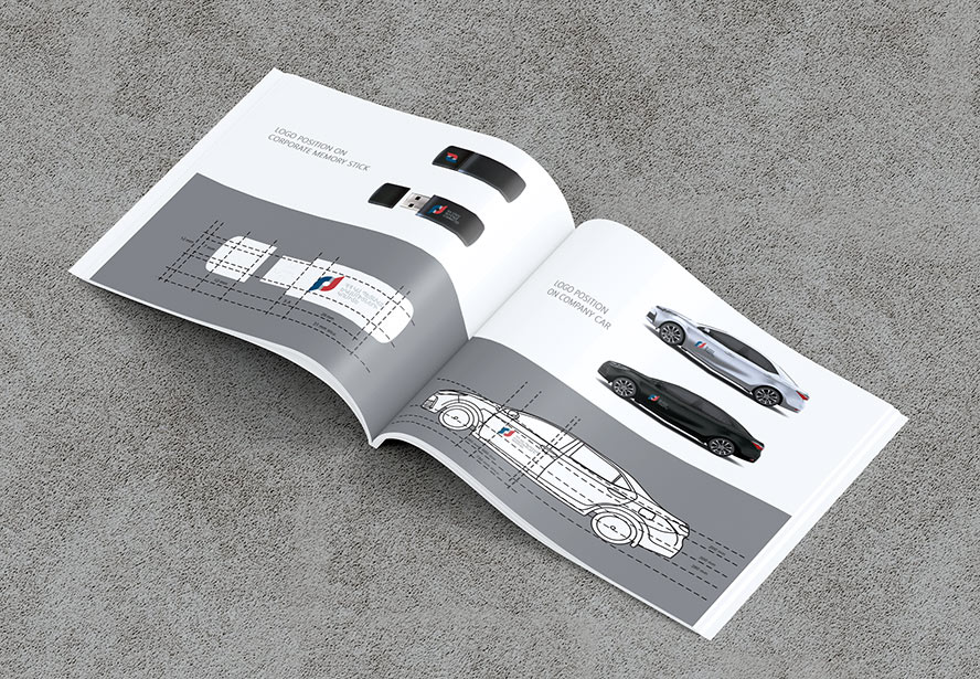 RA State Revenue Committee Brand Book – Comprehensive visual identity catalog featuring logo applications on vehicles and promotional materials.