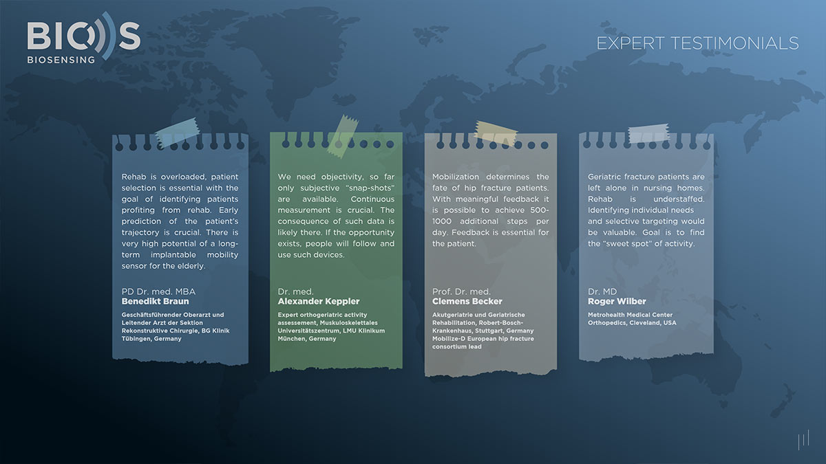 BIOS Biosensing Investor Presentation – Slide featuring expert endorsements and medical insights on BIOS technology.