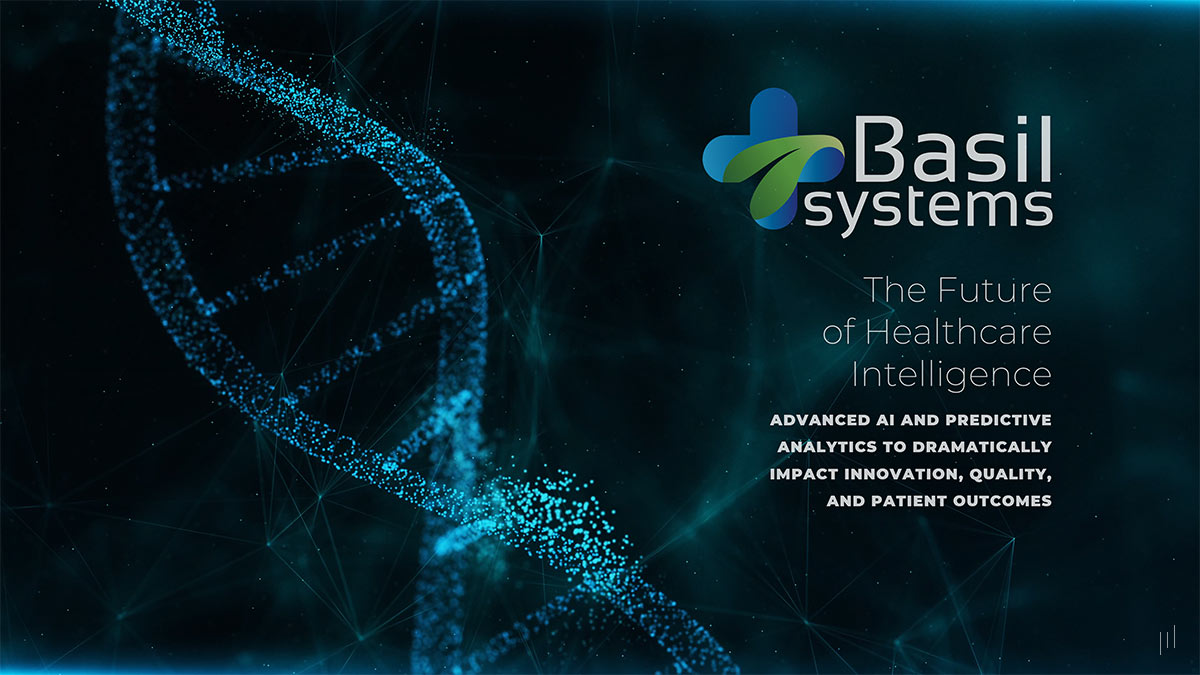 Basil Systems Investor Presentation – Opening slide introducing AI-powered solutions for healthcare innovation.