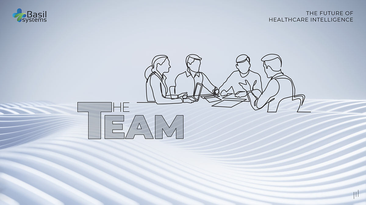 Basil Systems Investor Presentation – Slide introducing the leadership team driving innovation in healthcare technology.