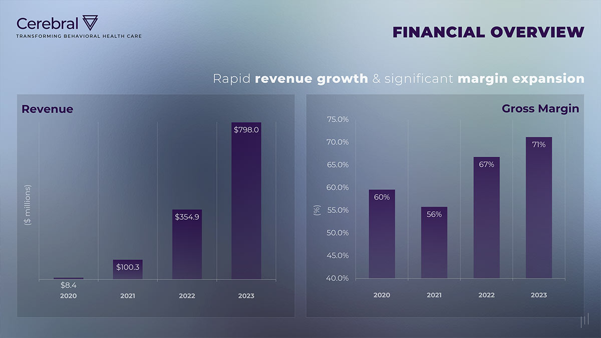 Cerebral Business Presentation – Slide presenting key financial metrics and investment potential.