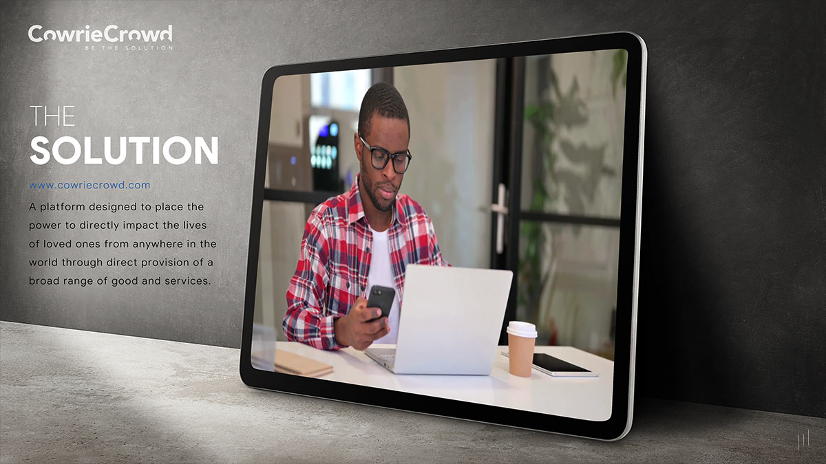 CowrieCrowd Business Presentation – Slide detailing the platform’s innovative approach to providing direct support for essential needs.