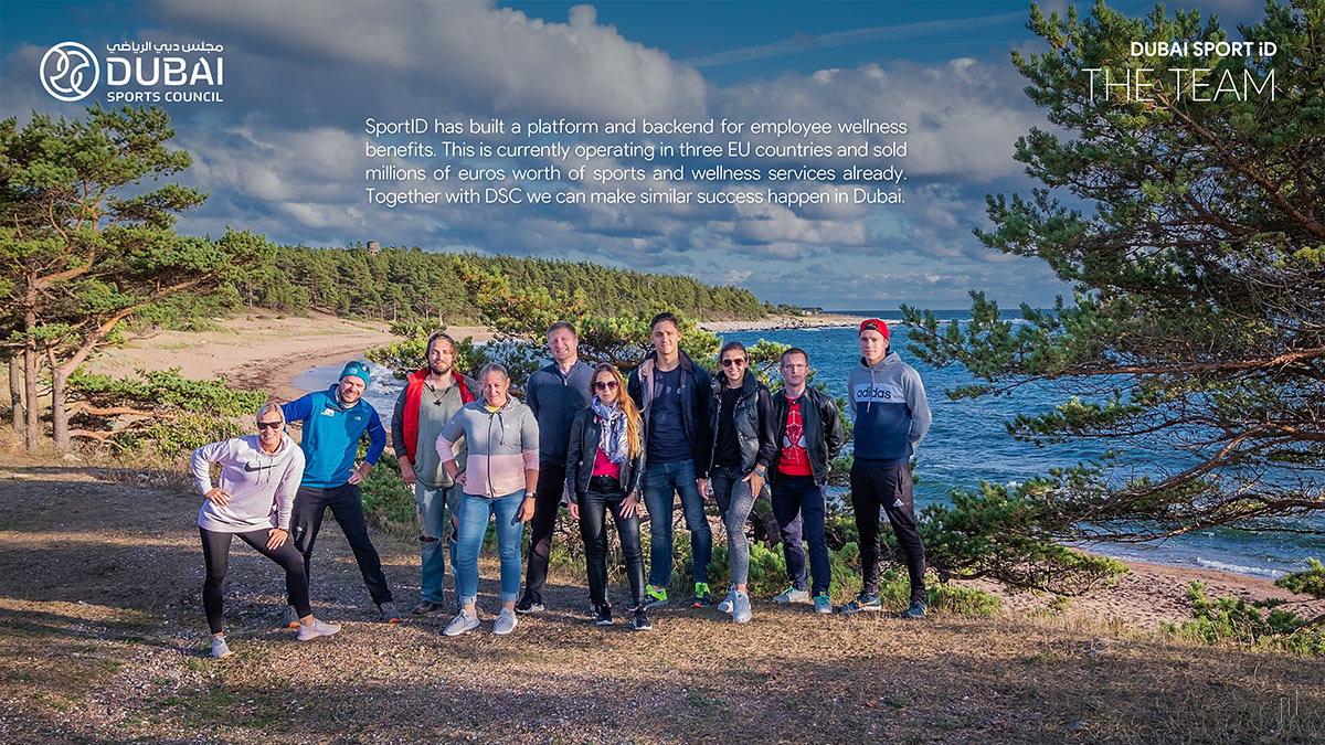 Dubai Sport iD Investor Pitch Deck – Slide introducing the leadership team driving innovation in fitness technology.