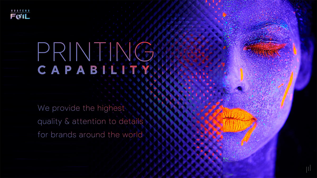 Huafeng Foil Hair & Beauty Range – Slide showcasing custom printing options for branded foil designs.