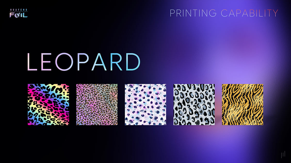 Huafeng Foil Hair & Beauty Range – Slide presenting stylish leopard-print aluminum foil for creative salon applications.