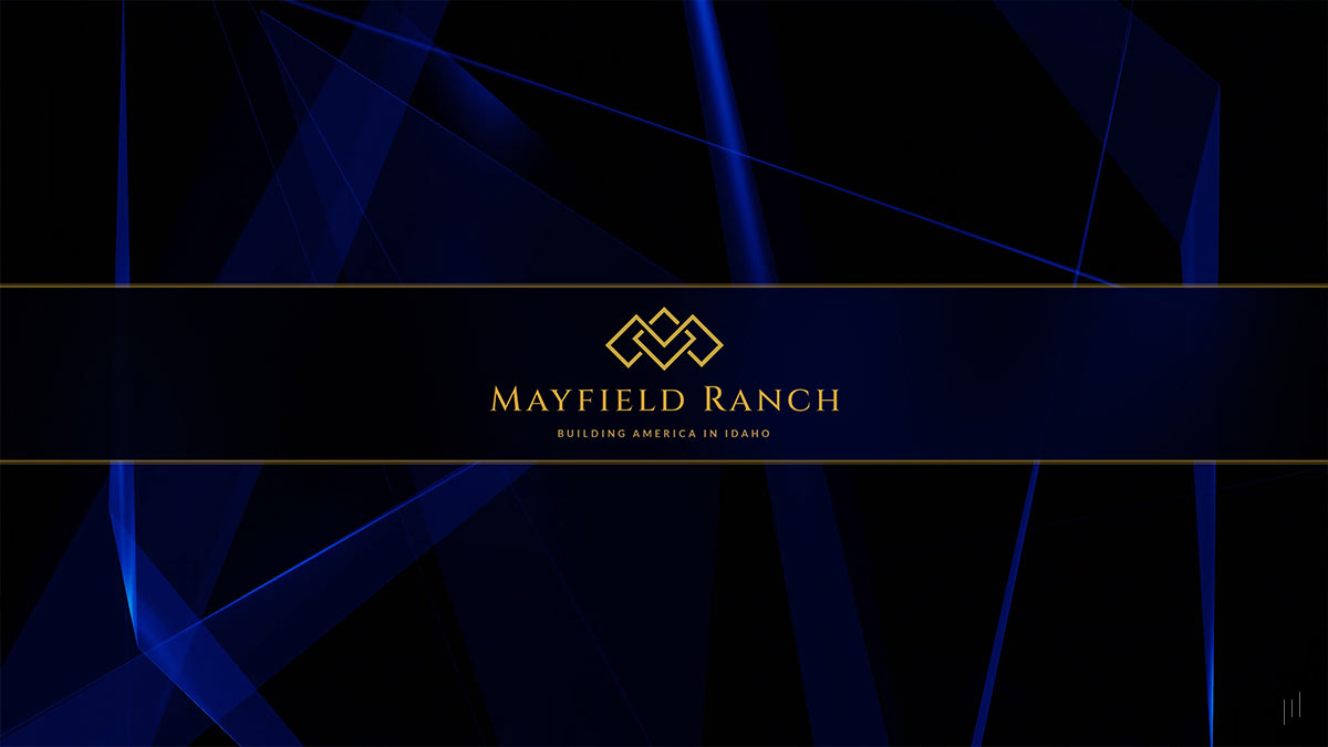 Mayfield Ranch Investor Pitch Deck – Title slide featuring the presentation name displayed over an abstract motion video background, setting the tone for the investment overview.