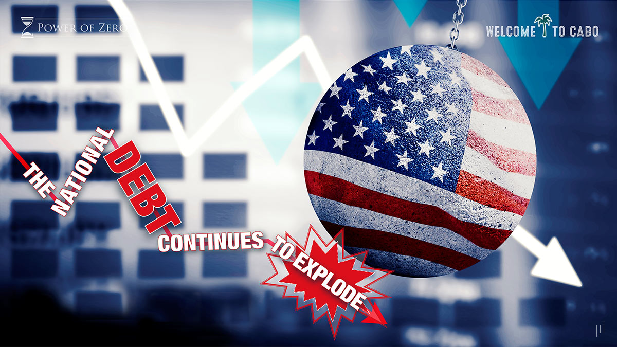 POZ Advisor’s Summit Cabo 2025 – Financial insights slide analyzing the ongoing rise in national debt and its implications.