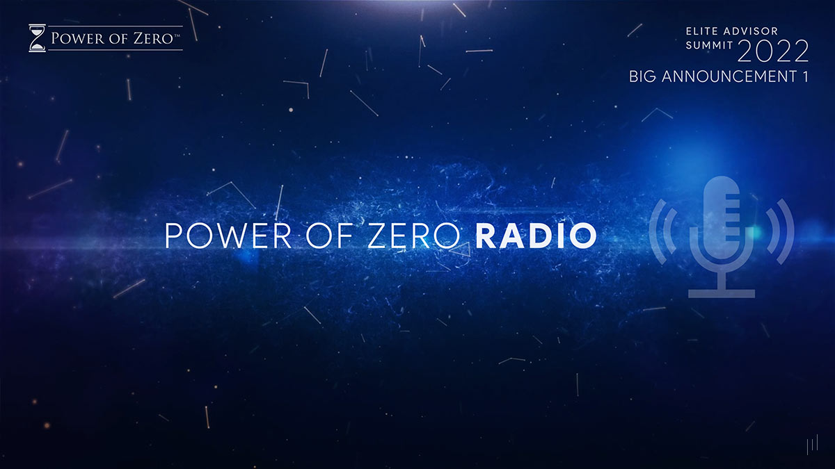 Elite Advisor Summit Puerto Rico 2022 – Slide introducing the Power of Zero Radio initiative for financial education.
