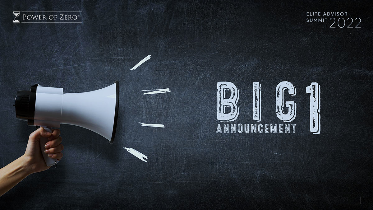 Elite Advisor Summit Puerto Rico 2022 – Slide revealing a major industry announcement during the summit.