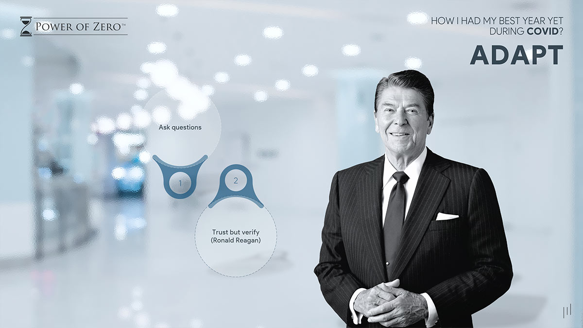 How I Had My Best Year Yet During COVID – Slide discussing the principle of trust and verification in financial decision-making.