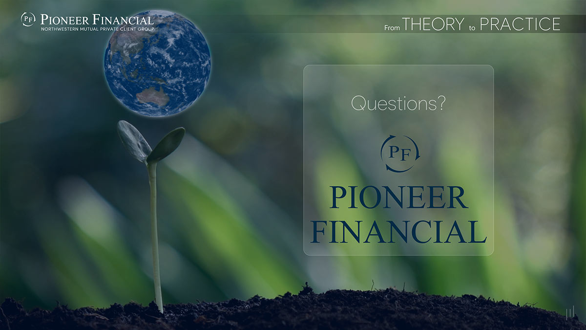 Pioneer Financial Presentation – Closing slide inviting audience engagement and discussion.