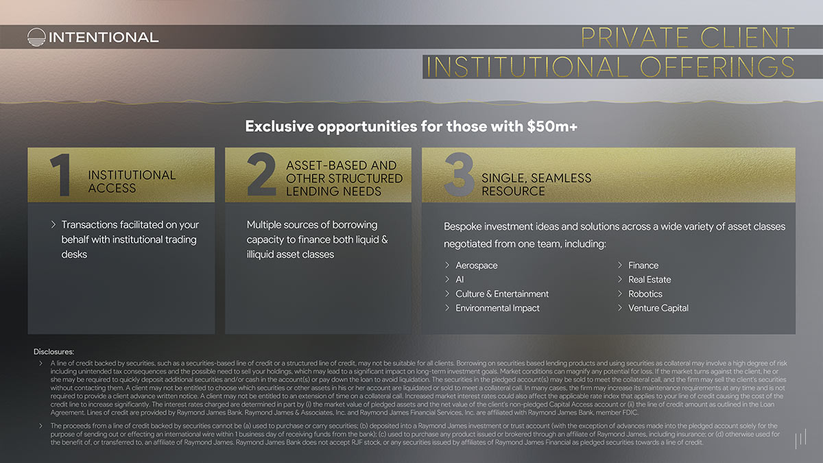 Private Wealth Services – Slide showcasing exclusive financial solutions tailored for private clients and institutions.
