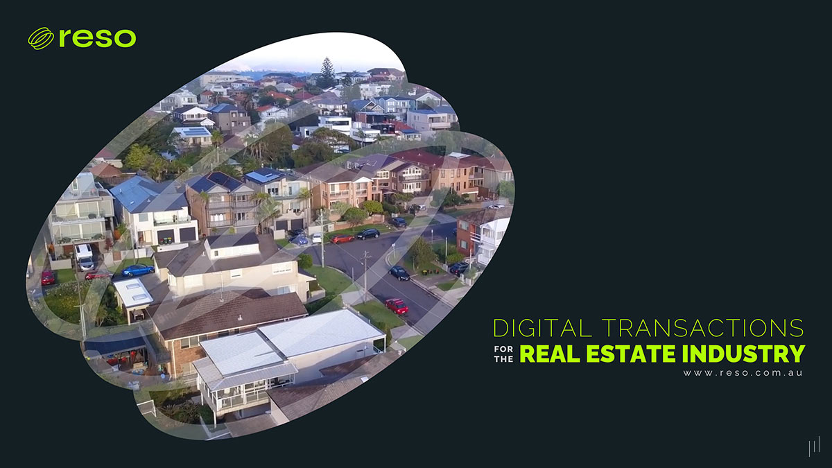 Digital Transactions for the Real Estate Industry – Title slide featuring the presentation name over a video background showcasing real-estate, setting the tone for innovation in property technology.