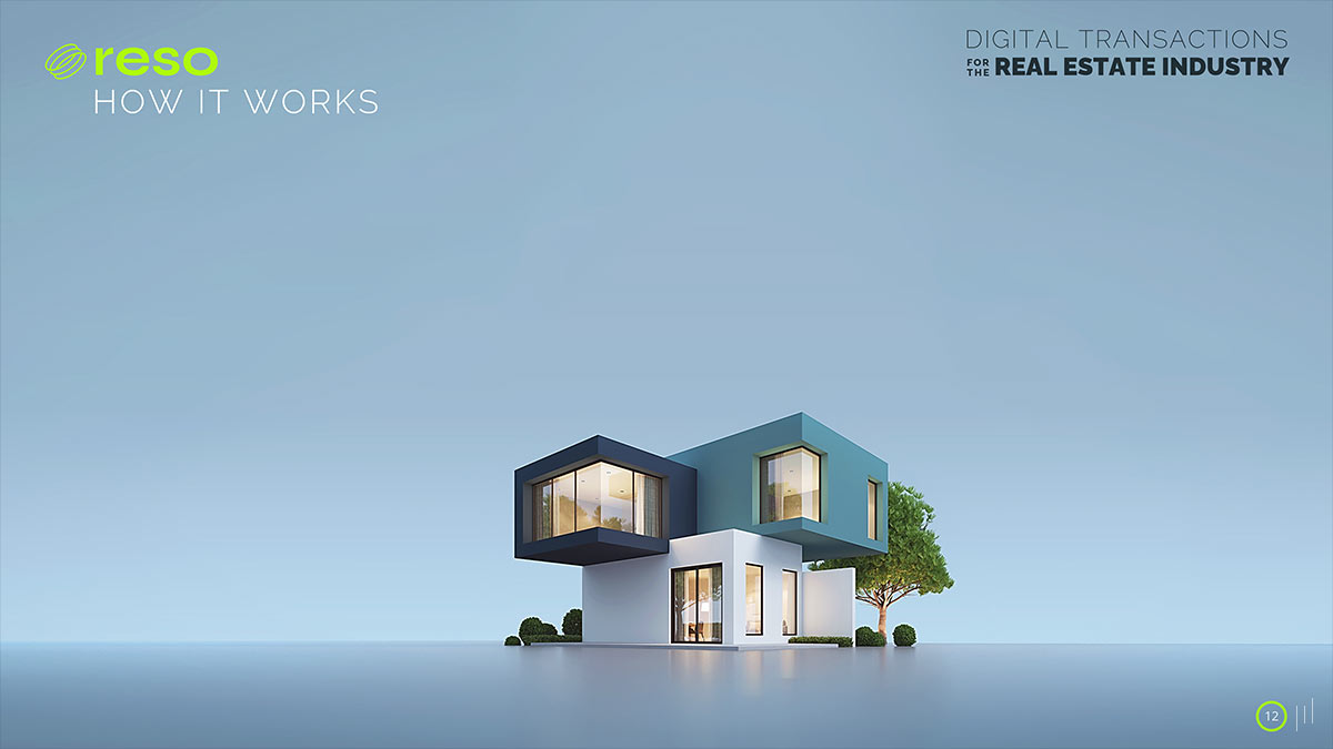 Digital Transactions for the Real Estate Industry – Slide showcasing a property image on a clean background, introducing the digital transaction process.