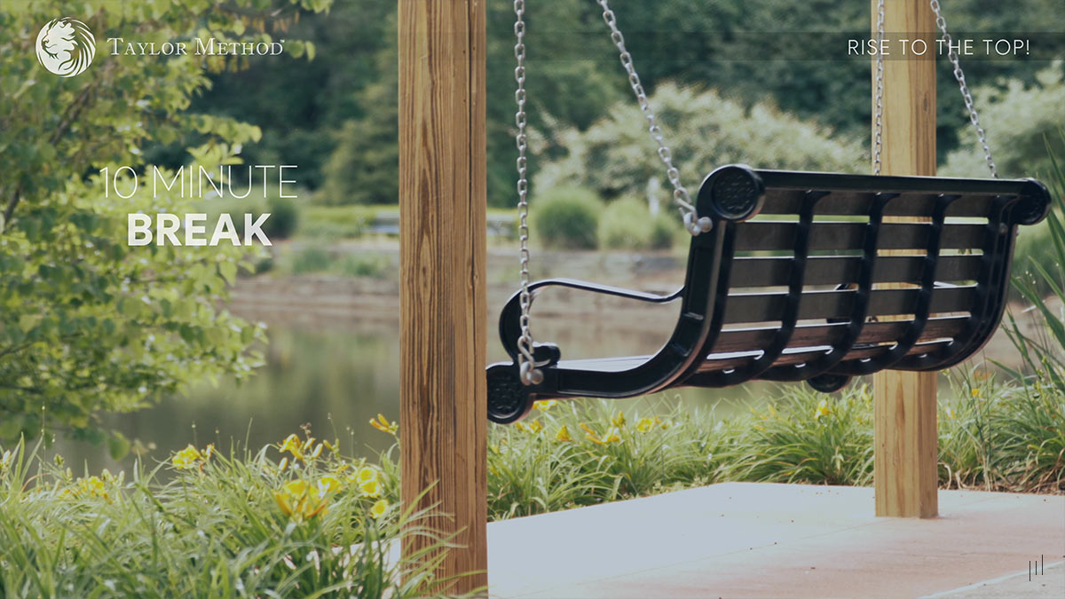 Raise to the Top – Slide signaling a short break for participants to recharge before continuing the training.