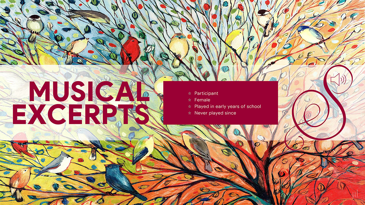 The Cognitive and Wellbeing Benefits Using Creative Improvisation – Slide presenting selected musical excerpts used in the study to analyze cognitive and emotional responses.